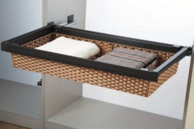 Slide-out woven rattan storage basket
