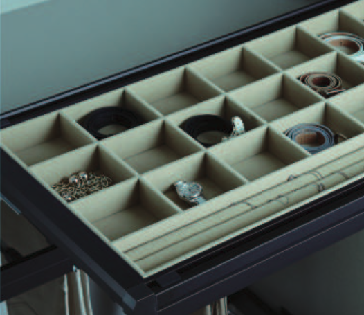 Slide-out velvet-lined jewellery organizer drawer