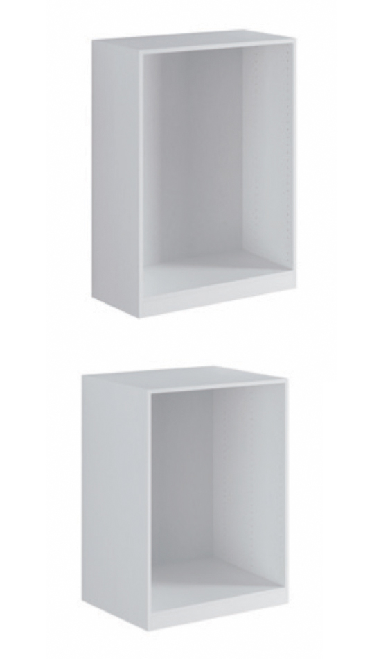 Two low white wardrobe base sections