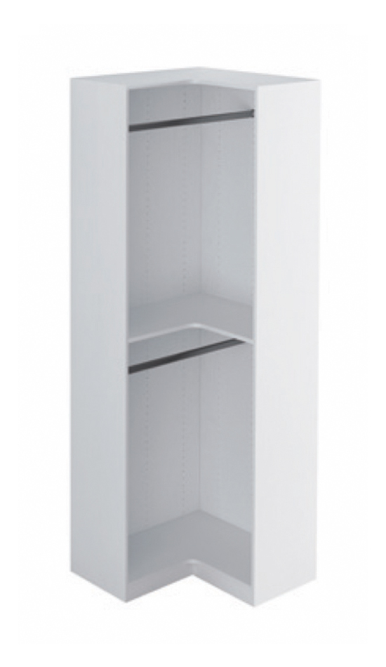 White corner wardrobe section with hanging rails on two walls