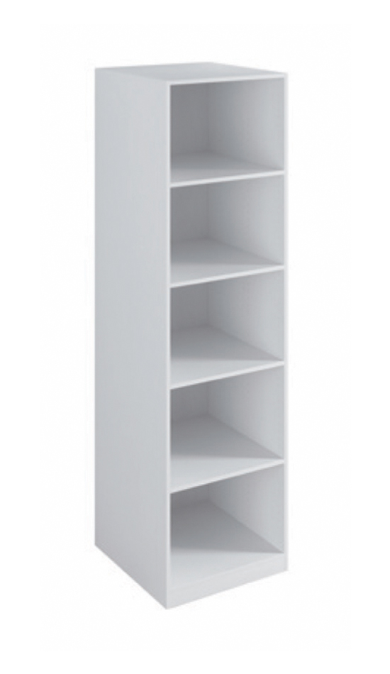 Tall white wardrobe section with five adjustable shelves